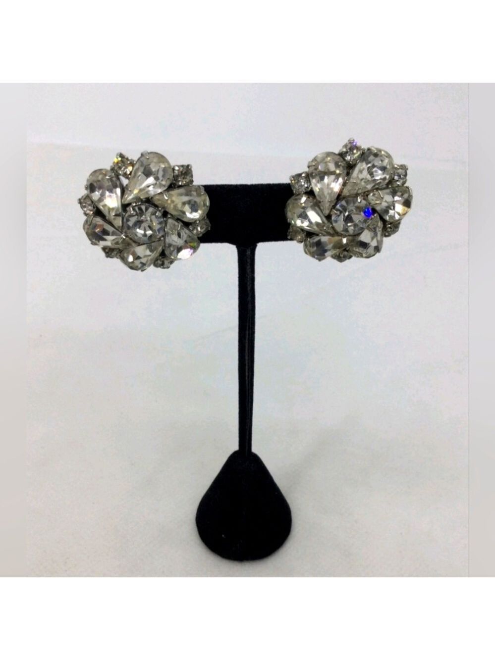 Vintage Weiss Clear Rhinestone Clip 80s on Earrings